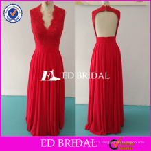 ED Bridal Sexy Backless Lace Appliqued Long Chiffon Red Bridesmaid Dress